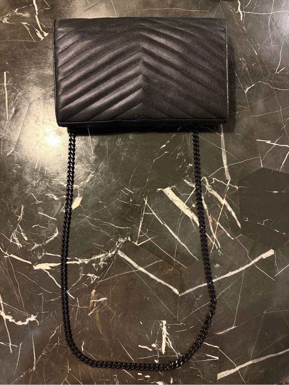 YSL / Saint Laurent - Black Chevron Quilted Leather Metal Black Chain Crossbody - Picture 3 of 14